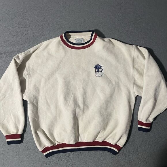 Vintage Jewish Community Center Charlotte Ringer Sweatshirt XL Beige Made In USA - Picture 1 of 7